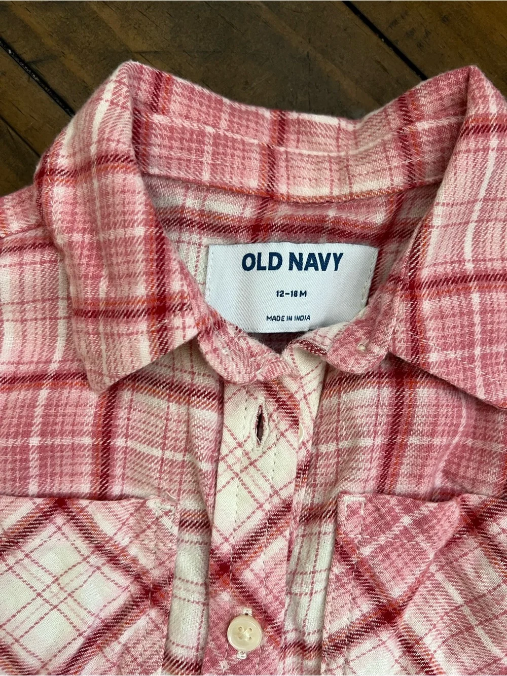 Old Navy baby girl Pink and White Plaid Button-Down Flannel